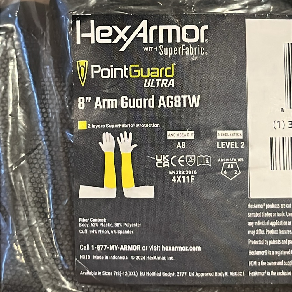 HexArmor AG8TW Super Fabric Protective Arm Guard 8"